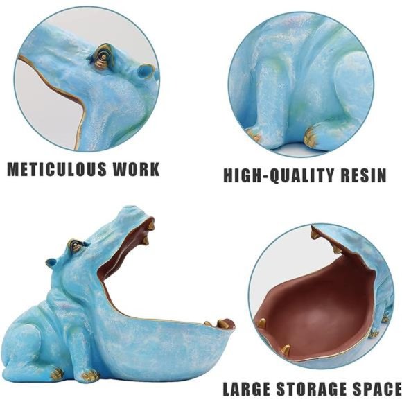 Hippo Statue Home Resin Hippopotamus Figurine Fun Candy Dish,Key Bowl,Big Mouth - Picture 4 of 5